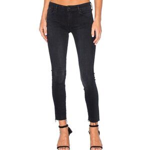 MOTHER The Looker Ankle Fray Black Denim Skinny Jeans in Color Blackbird Size 28